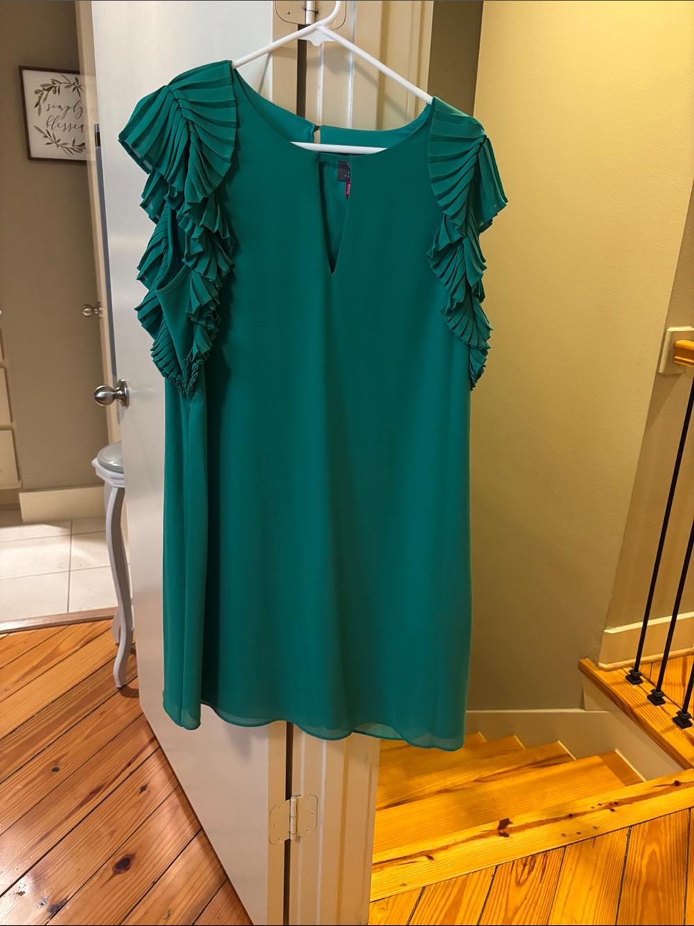 Vince Camuto Teal Pleated Sleeve Shift Dressy Top